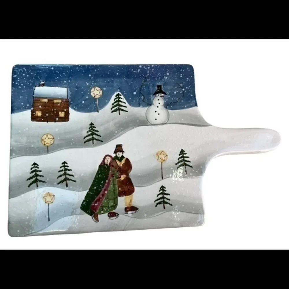 Carol Endres pure art Christmas painted ceramic cheese board